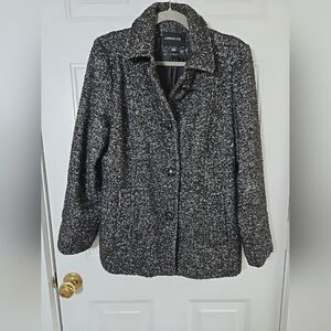 London Fog Womens Wool Blend Black And White Tweed Coat Large